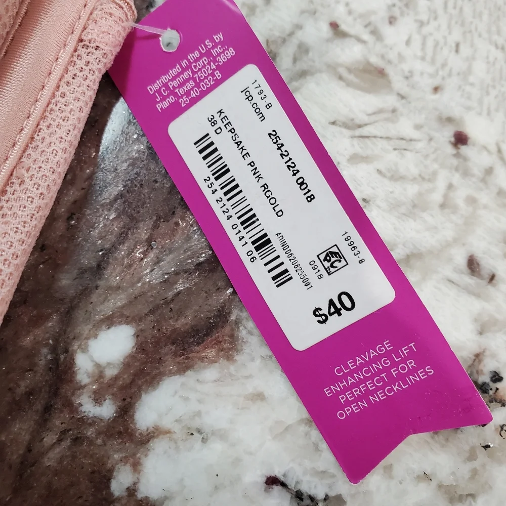 New Ambrielle Pink Plunge Bra with Lace Detail - Picture 5 of 10